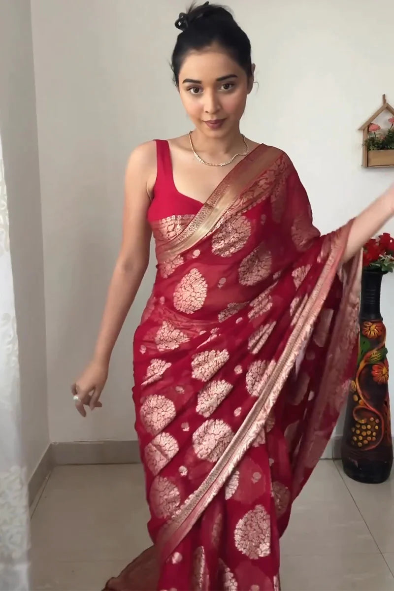 Trending 1 Min Ready To Wear Soft Silk Saree With Blouse