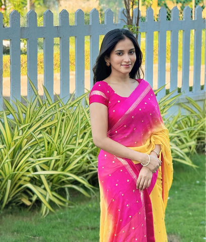 Most Trending Viral Pure Viscose Georgette Padding Saree With Satin Border