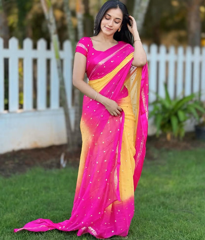 Most Trending Viral Pure Viscose Georgette Padding Saree With Satin Border