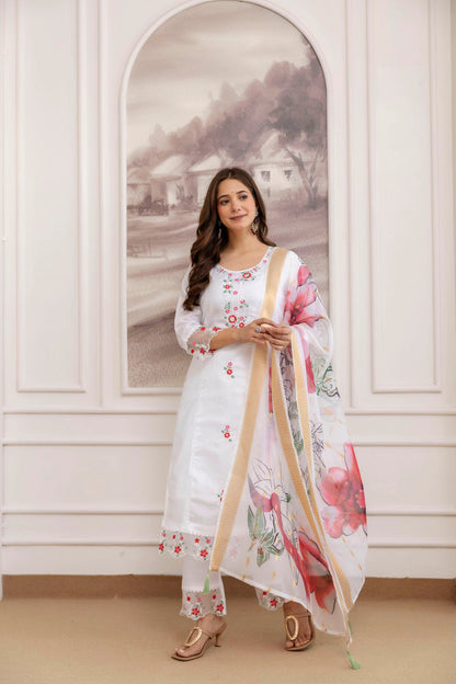 Crimson Petal Embroidered Chanderi suit Set