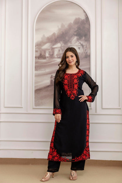 Veloura Black Embroidered Suit Set