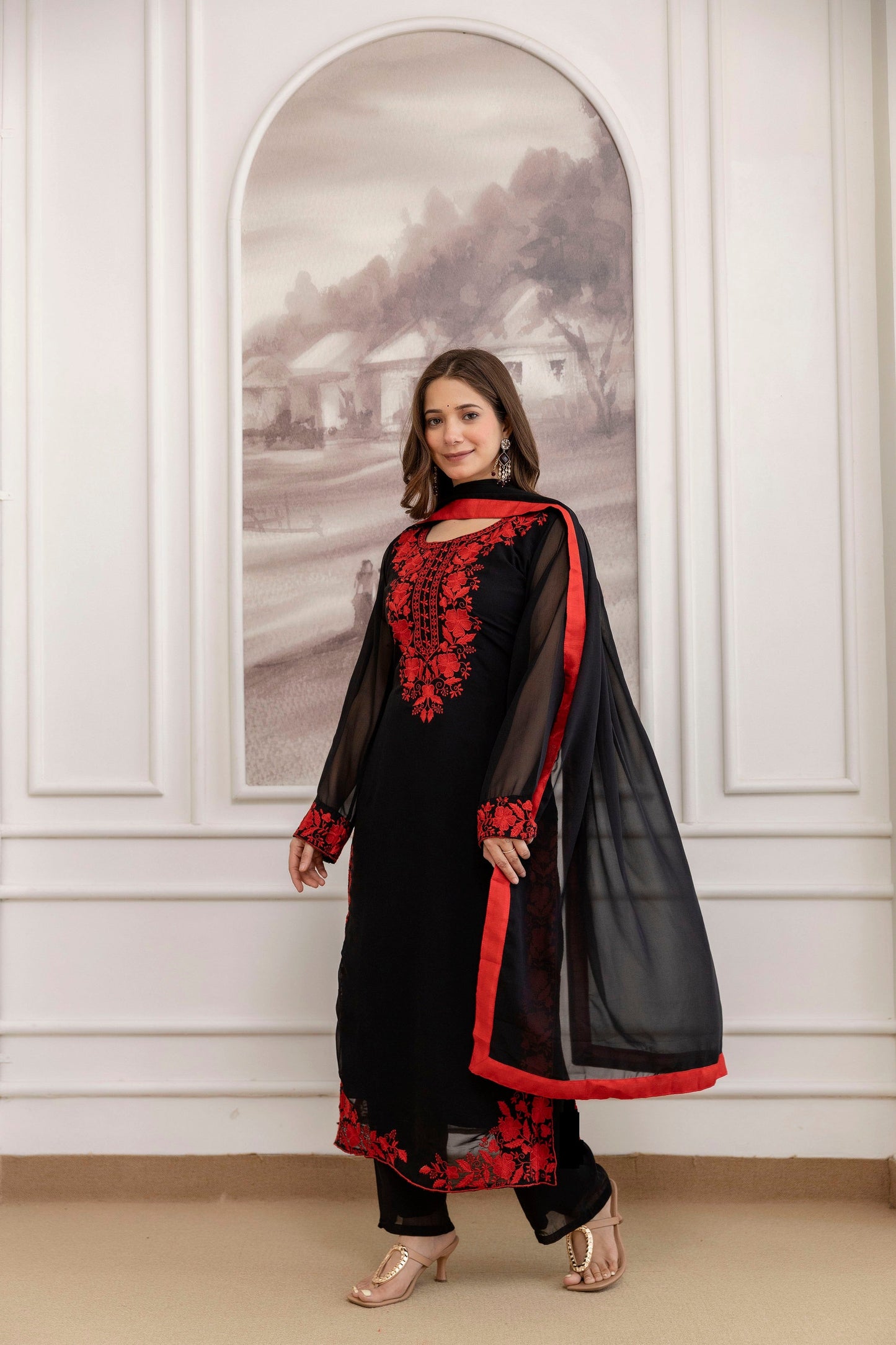 Veloura Black Embroidered Suit Set