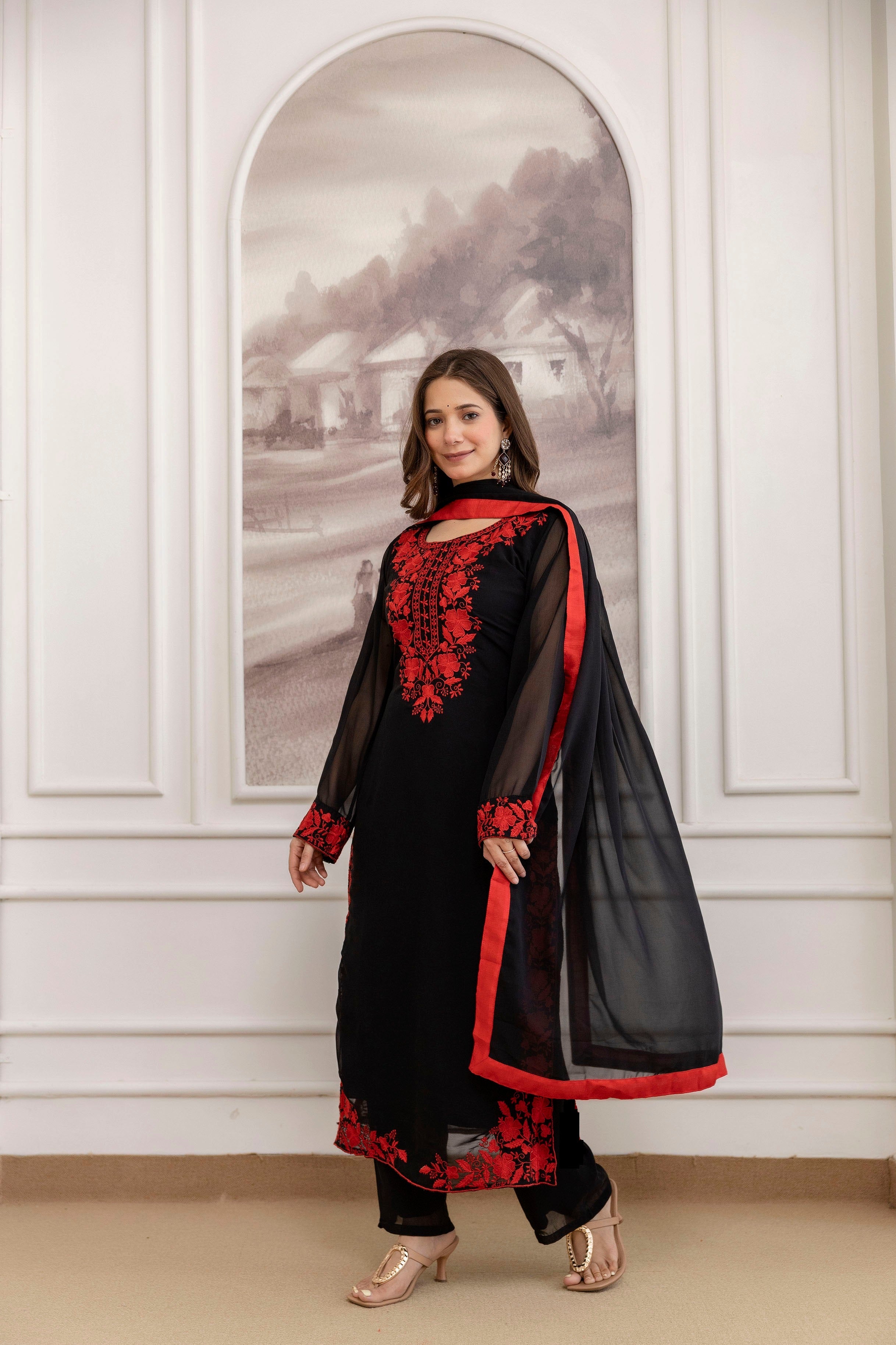 Veloura Black Embroidered Suit Set