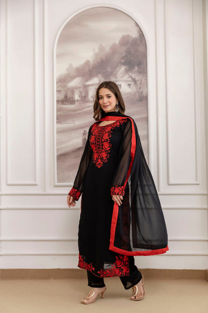 Veloura Black Embroidered Suit Set