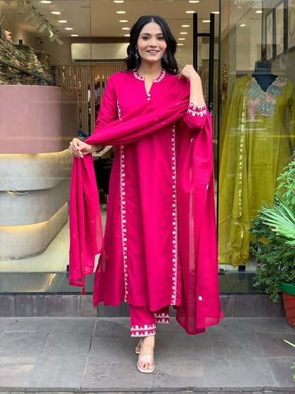 Aesthetic Chanderi Silk Embroidery Suit Set