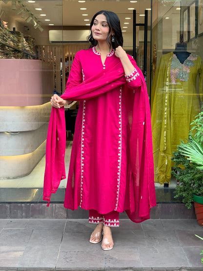 Aesthetic Chanderi Silk Embroidery Suit Set