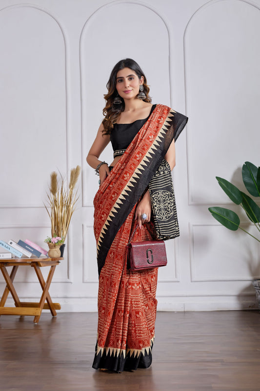 1 Min Ready To Wear Breatheable Cotton Saree With Pocket Style