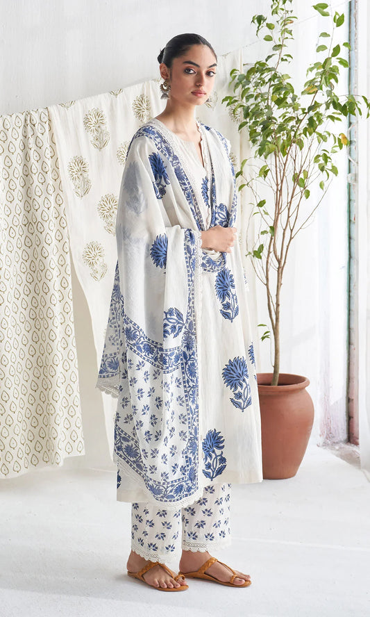 Anushka Sharma Inspired Pure Mul Cotton Jaipuri Block Print Suit Set