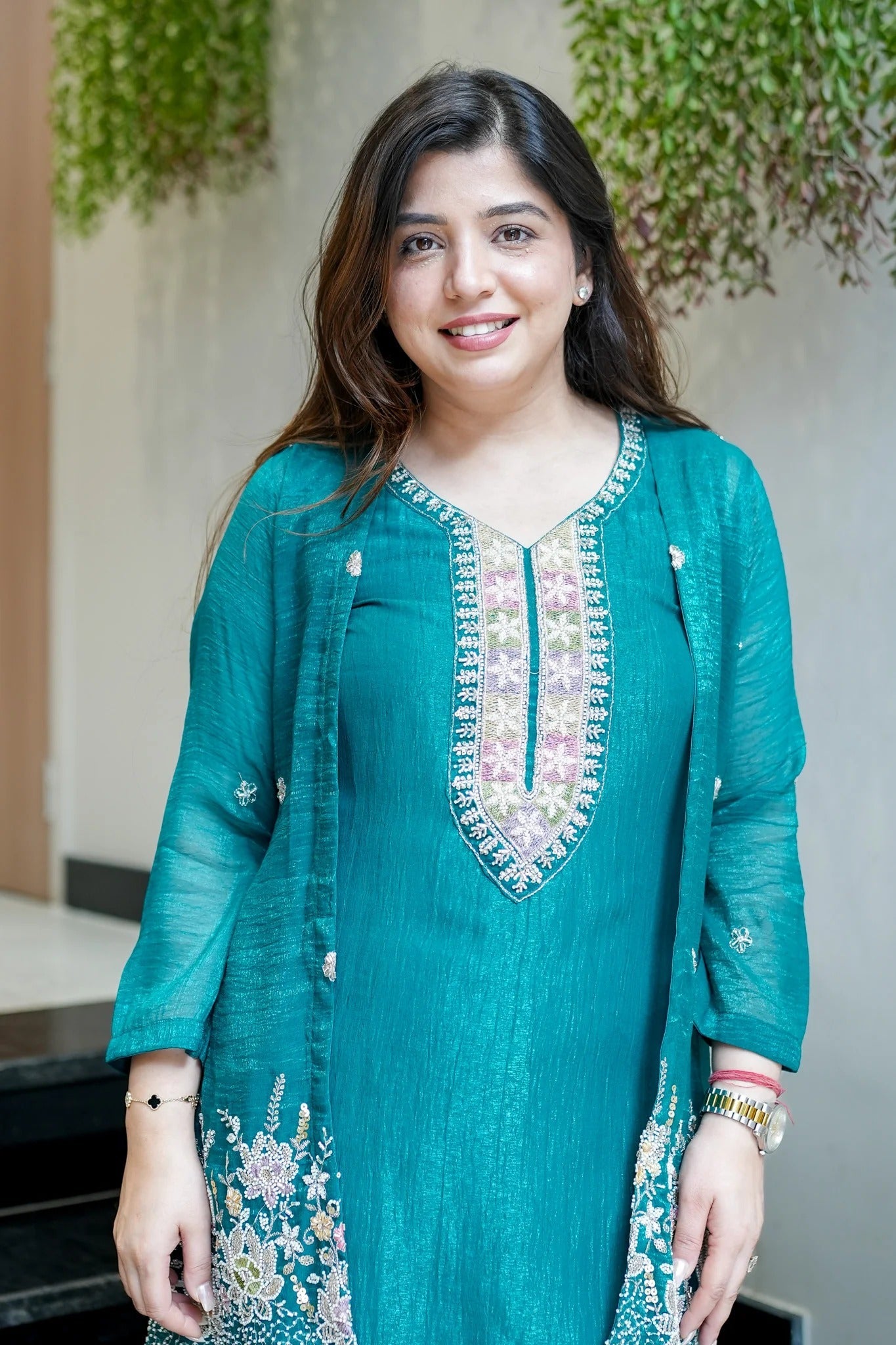 Premium Embroidered Chinon Silk Kurta Pant With Koti Set