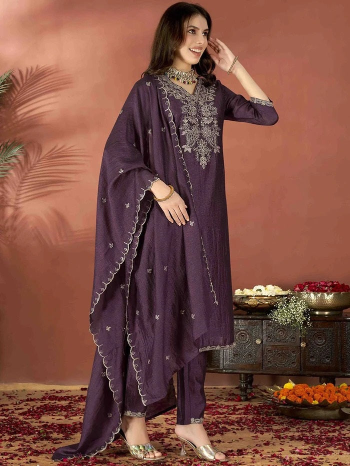 Ravishing Vichitra Silk Embroidery Suit Set