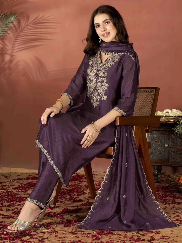 Ravishing Vichitra Silk Embroidery Suit Set