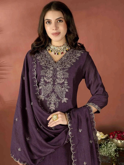 Ravishing Vichitra Silk Embroidery Suit Set