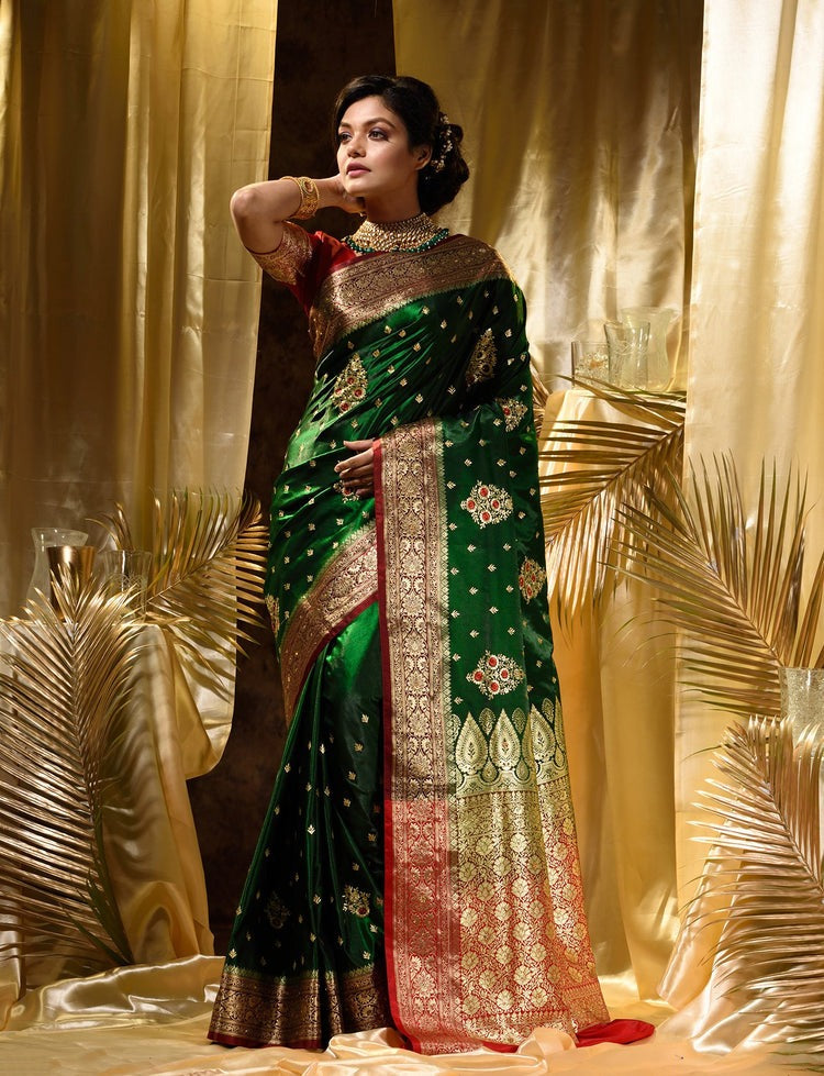 Jerry Green Pure Soft Banarasi Silk Saree With Blouse