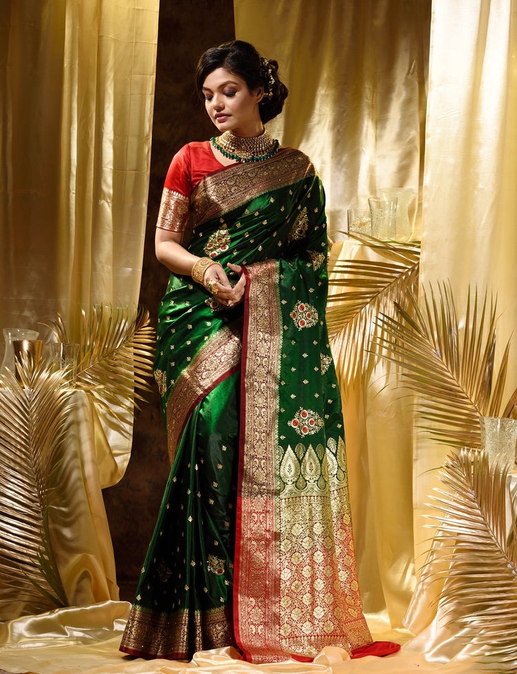 Jerry Green Pure Soft Banarasi Silk Saree With Blouse