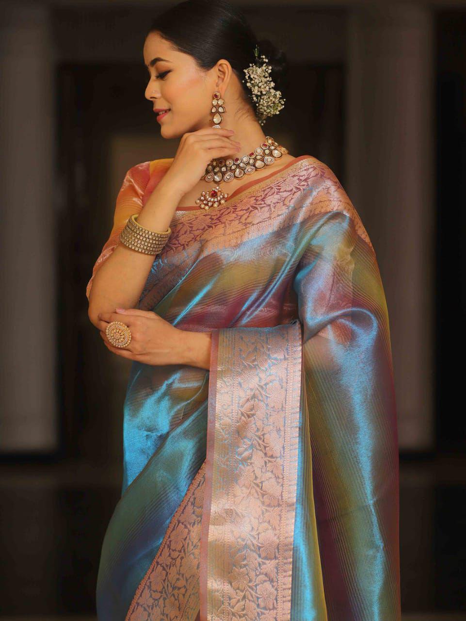 Remarkable Pure Soft Tissue Silk Saree With Blouse