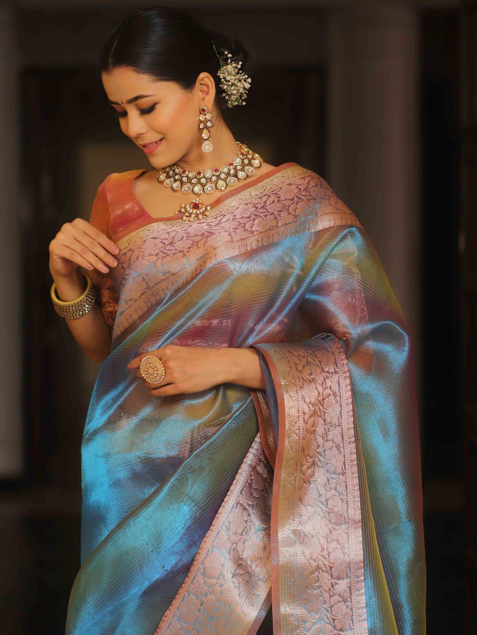 Remarkable Pure Soft Tissue Silk Saree With Blouse