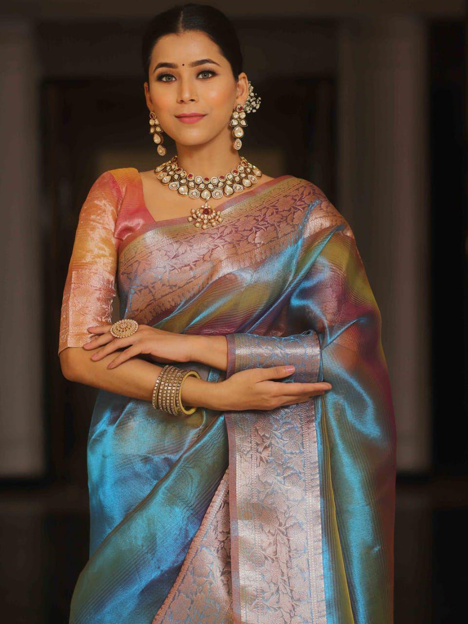 Remarkable Pure Soft Tissue Silk Saree With Blouse