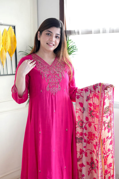 Exceptional Chanderi Suit Set With Cotton Dupatta