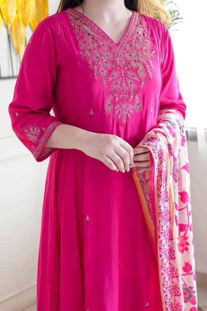 Exceptional Chanderi Suit Set With Cotton Dupatta