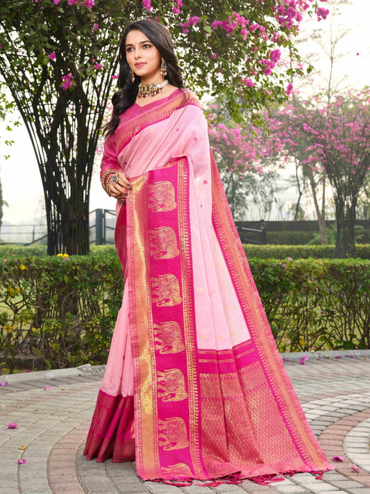 Pestal Pink Soft Cotton Silk Saree With Rich Pallu