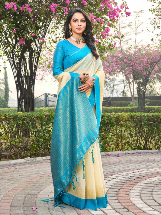 Off White Soft Cotton Silk Saree With Rich Pallu