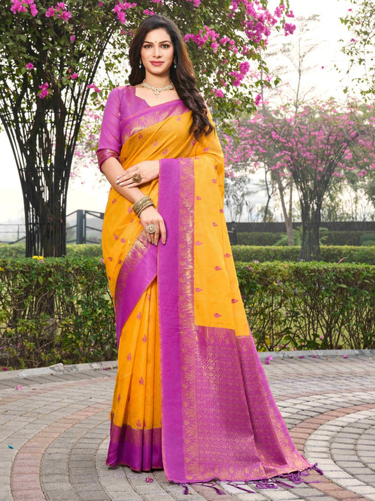 Mustard Soft Cotton Silk Saree With Beautiful Rich Pallu