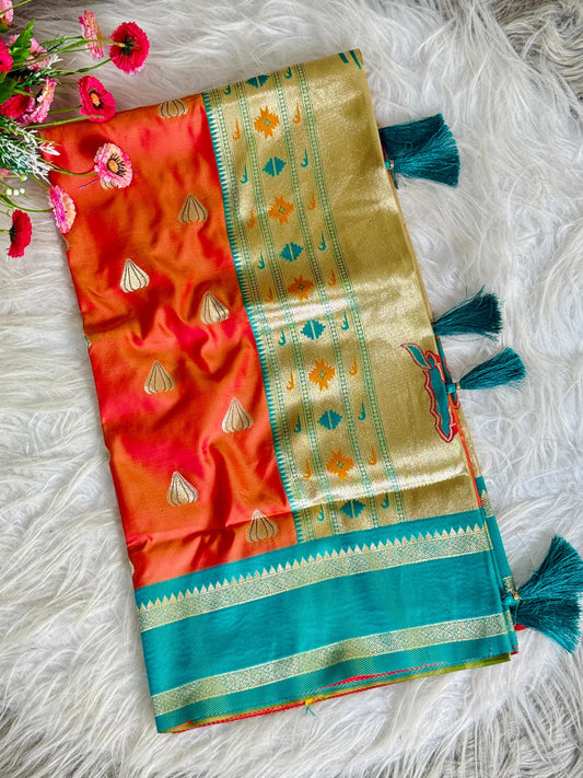 Dignified Modak Style Piathani Silk Saree with Zari Weaving