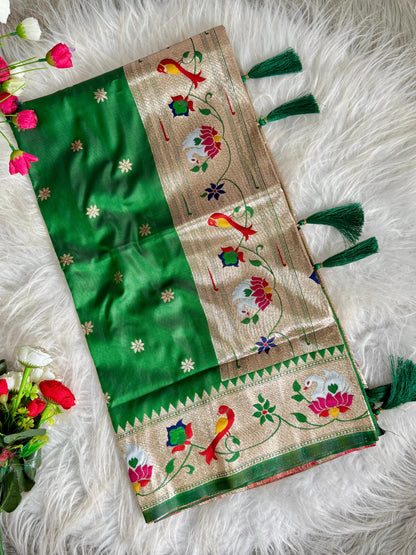 Dignified Rajhans Motifs Piathani Silk Saree with Zari Weaving