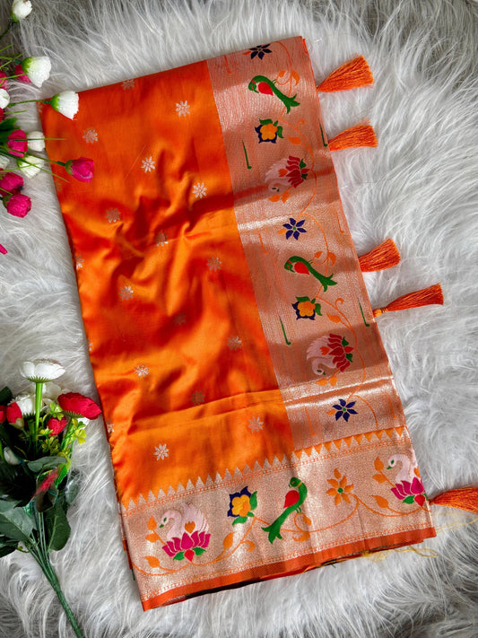 Dignified Rajhans Motifs Piathani Silk Saree with Zari Weaving