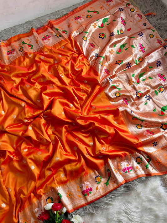 Dignified Rajhans Motifs Piathani Silk Saree with Zari Weaving