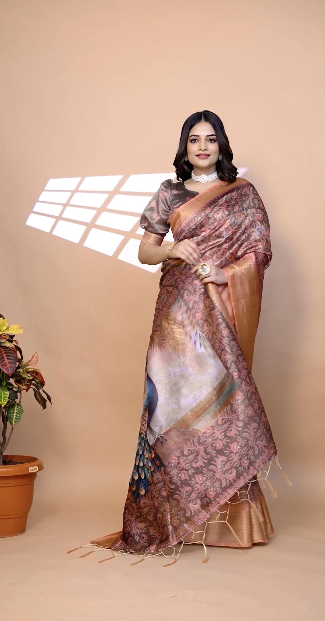 Elegant Soft Silk Saree with Majestic Peacock Pallu & Zari Border
