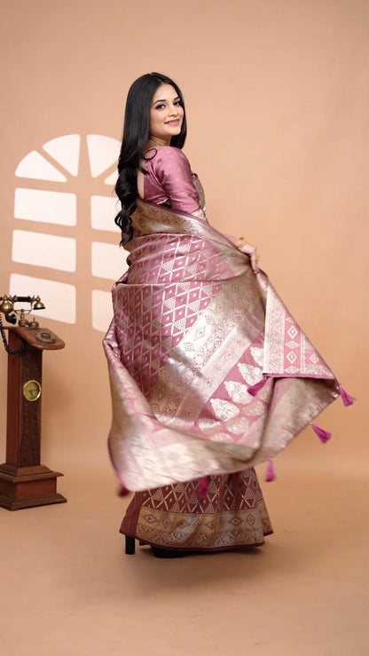 Elegant Banarasi Silk Saree With Floral Zari Weaving