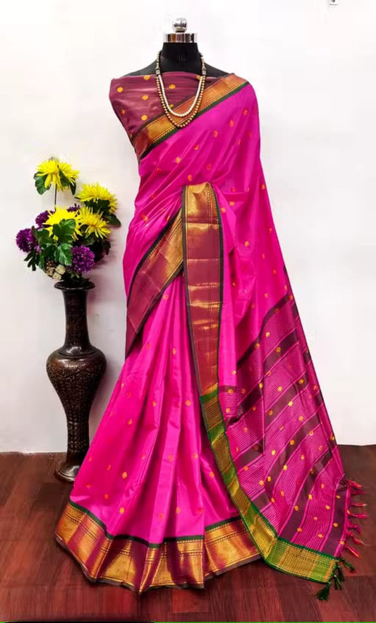 Attractive Zari Weaving Paithani Silk Saree With Tassels