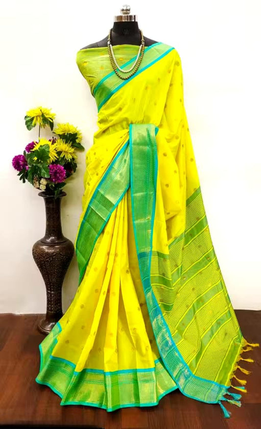 Attractive Zari Weaving Paithani Silk Saree With Tassels