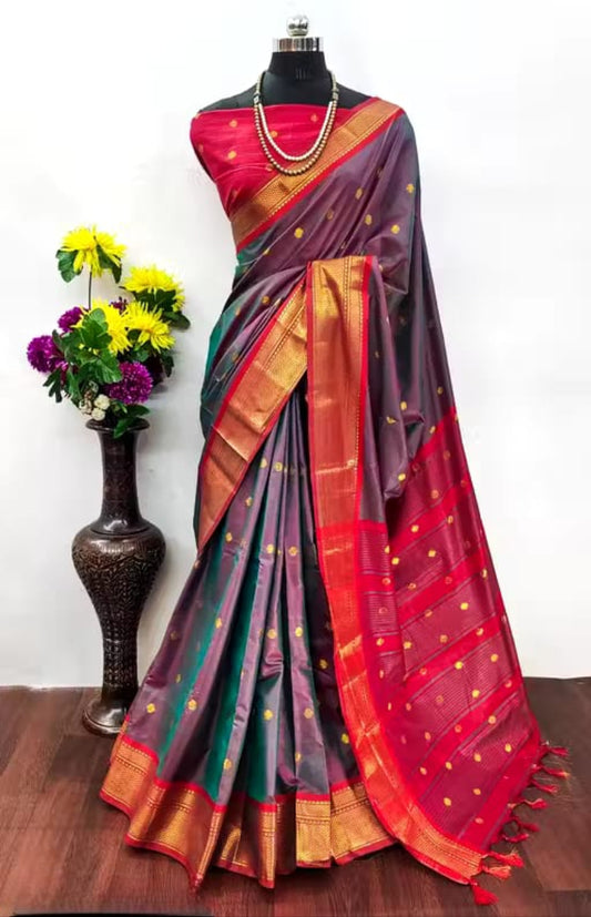 Attractive Zari Weaving Paithani Silk Saree With Tassels