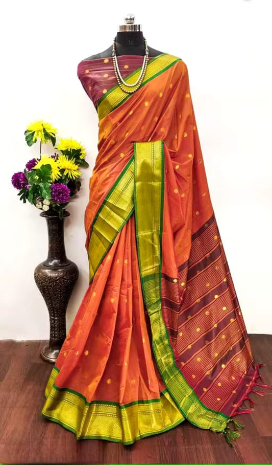 Attractive Zari Weaving Paithani Silk Saree With Tassels