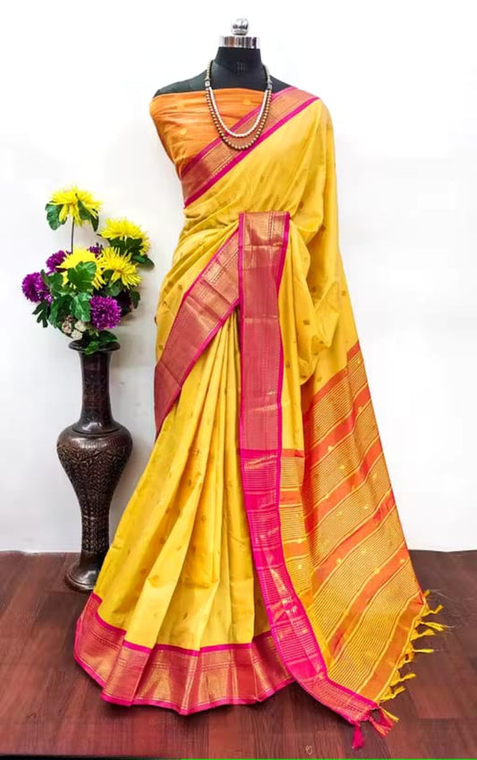 Attractive Zari Weaving Paithani Silk Saree With Tassels