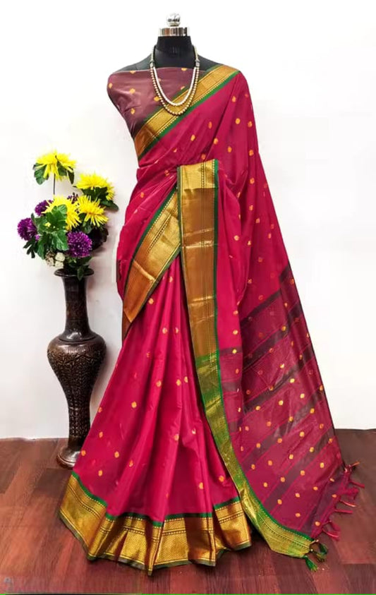 Attractive Zari Weaving Paithani Silk Saree With Tassels