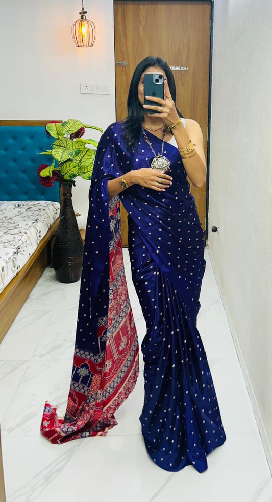 Elegant Pure Gajji Silk Saree In Ajarakh Pattern