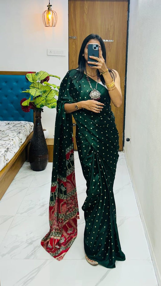 Elegant Pure Gajji Silk Saree In Ajarakh Pattern