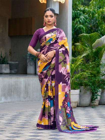 Very Graceful Georgette Saree With Stunning Floral Print