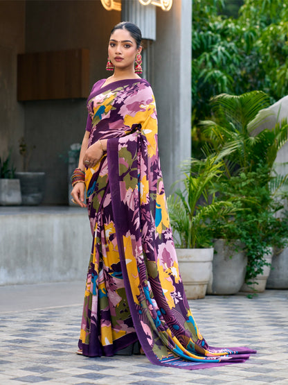 Very Graceful Georgette Saree With Stunning Floral Print