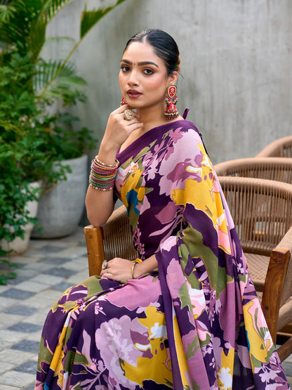 Very Graceful Georgette Saree With Stunning Floral Print