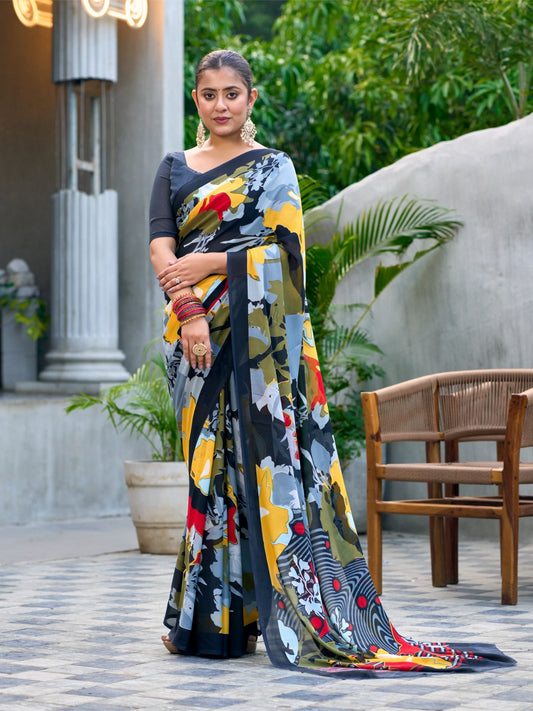 Very Graceful Georgette Saree With Stunning Floral Print