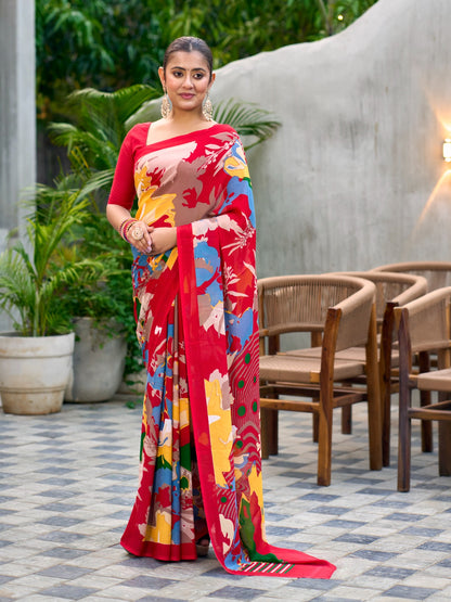 Very Graceful Georgette Saree With Stunning Floral Print
