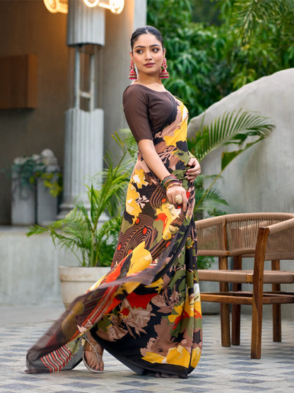 Very Graceful Georgette Saree With Stunning Floral Print