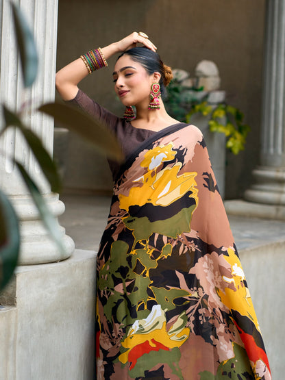 Very Graceful Georgette Saree With Stunning Floral Print