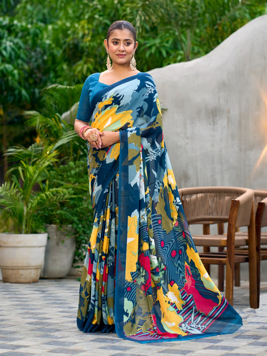 Very Graceful Georgette Saree With Stunning Floral Print