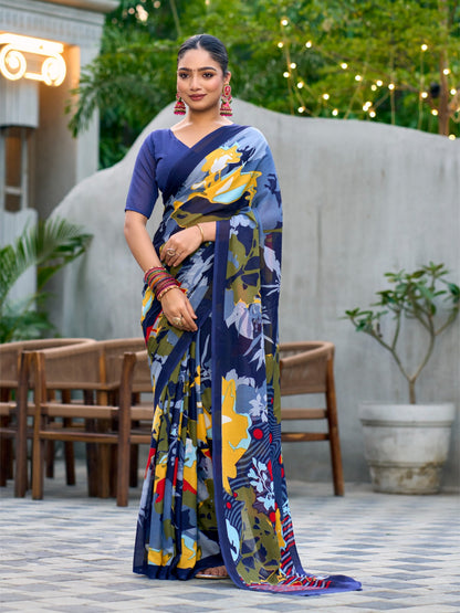 Very Graceful Georgette Saree With Stunning Floral Print