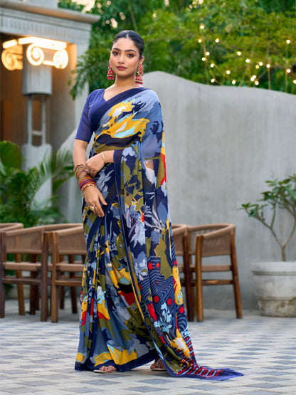 Very Graceful Georgette Saree With Stunning Floral Print